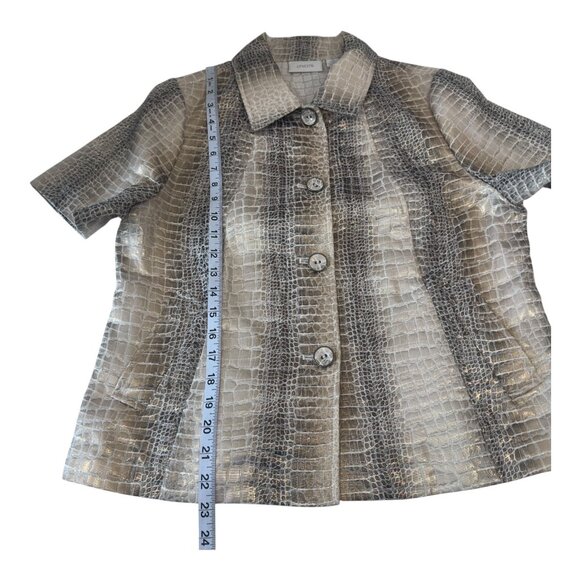 Chicos Women Metallic Croc Short Sleeve Button-Up Jacket SZ 2 US L Gold-Silver - Picture 6 of 12